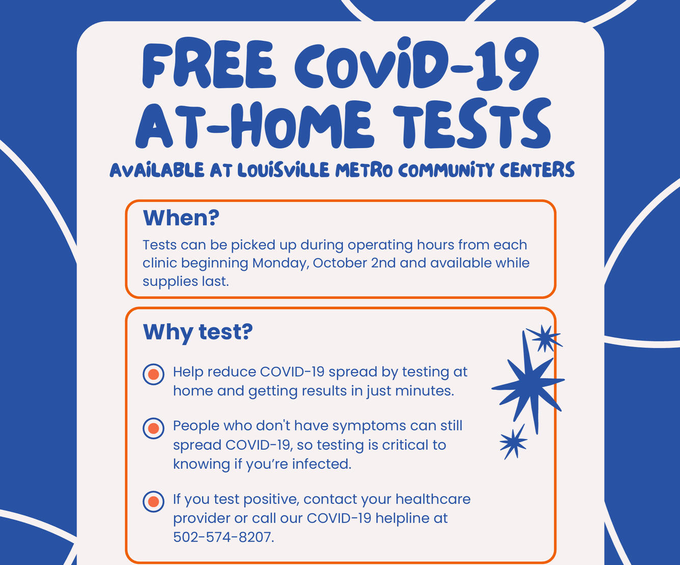 Free Rapid Antigen Tests (Call Community Center to confirm supplies) (4) Free rapid tests also available at Public Health Dept. (400 E. Gray St; Monday-Friday; 9am-5pm)